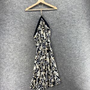 MKM Dress Women L Large Black Geometric Sheath Midi Halter Neck Sleeveless